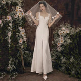 Niulatu Sheath Straps Satin Long White Slit Wedding Dresses HZ1110