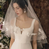 Niulatu Sheath Straps Satin Long White Slit Wedding Dresses HZ1110