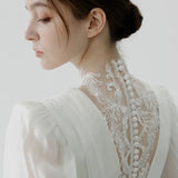 Niulatu A line High Neckline Lace Long Sleeves White Wedding Dresses HZ1110