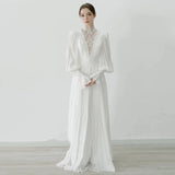Niulatu A line High Neckline Lace Long Sleeves White Wedding Dresses HZ1110