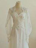 Niulatu A line Sweetheart Lace Long Sleeves White Wedding Dresses HZ1110