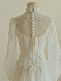 Niulatu A line Sweetheart Lace Long Sleeves White Wedding Dresses HZ1110