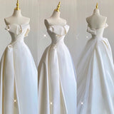 Niulatu Ball Gown Sweetheart Satin Long White Wedding Dresses HZ1110