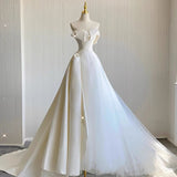 Niulatu Ball Gown Sweetheart Satin Long White Wedding Dresses HZ1110