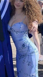 Niulatu Mermaid Spaghatti Straps Light Sky Blue Prom Dress Long Evening Dresses HZ1110