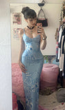 Niulatu Mermaid Spaghatti Straps Light Blue Prom Dress Long Evening Dresses HZ1110