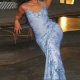 Niulatu Mermaid Spaghatti Straps Light Sky Blue Prom Dress Long Evening Dresses HZ1110