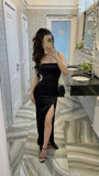 Niulatu Sheath Spaghatti Straps Black Slit Prom Dress Long Evening Dresses HZ1110