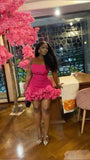 Niulatu Sheath Satin Strapless Hot Pink Short Homecoming Dress Party Dress HZ1110