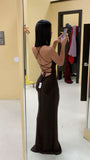 Niulatu Sheath Spaghetti Straps Backless Long Prom Dress Evening Dresses HZ1110