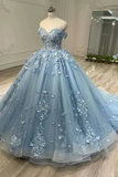 Niulatu Ball Gown Off The Shoulder Sweetheart Tulle Long Light Sky Blue Sweet 16 Dresses HZ1110