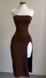 Niulatu Sheath Strapless Brown Homecoming Dresses Party Dress HZ1110