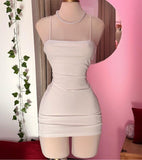 Niulatu Sheath Straps White Short Homecoming Dresses Party Dress HZ1110