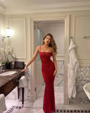 Niulatu Mermaid Spaghetti Straps Red Long Prom Dress Evening Dresses HZ1110