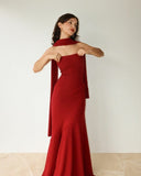 Niulatu Mermaid Strapless Red Long Prom Dress Evening Dresses With Ribbon HZ1110