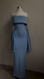 Niulatu Sheath Strapless Blue Long Sleeves Prom Dress Evening Dresses HZ1110