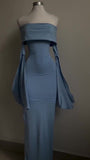 Niulatu Sheath Strapless Blue Long Sleeves Prom Dress Evening Dresses HZ1110
