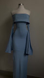 Niulatu Sheath Strapless Blue Long Sleeves Prom Dress Evening Dresses HZ1110