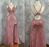 Niulatu Sheath Straps Long Slit Prom Dress Evening Dresses HZ1110