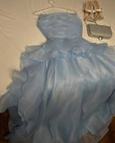 Niulatu A Line Spaghetti Straps Long Light Sky Blue Prom Dress Evening Dresses HZ1110