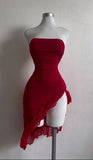 Niulatu Sheath Strapless Red Knee Length Chiffon Homecoming Dresses HZ1110