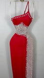Niulatu Sheath One Shoulder Red Long Prom Dress Evening Dresses With Beads HZ1110