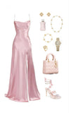 Niulatu A-Line Spaghetti Straps Slit Pink Long Prom Dresses HZ1110