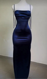 Niulatu Blue Sheath Long Prom Dress Backless Evening Party Dress HZ1110
