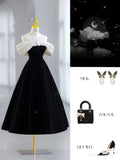 Niulatu Ball Gown Off The Shoulder Black Velvet Homecoming Dresses HZ1110
