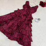 Niulatu Ball Gown Straps Hot Pink knee Length Ruffles Homecoming Dresses HZ1110