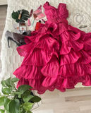 Niulatu Ball Gown Straps Hot Pink knee Length Ruffles Homecoming Dresses HZ1110