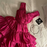 Niulatu Ball Gown Straps Hot Pink knee Length Ruffles Homecoming Dresses HZ1110