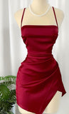 Niulatu A line Spaghetti Straps Red Short Ruffles Homecoming Dresses HZ1110