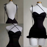 Niulatu Sheath Spaghetti Straps Black Short Homecoming Dresses Little Black Dress HZ1110