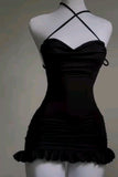 Niulatu Sheath Spaghetti Straps Black Short Homecoming Dresses Little Black Dress HZ1110