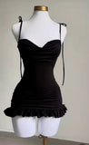 Niulatu Sheath Spaghetti Straps Black Short Homecoming Dresses Little Black Dress HZ1110