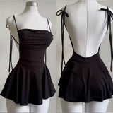 Niulatu A line Spaghetti Straps Black Short Homecoming Dresses Little Black Dress HZ1110