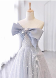 Niulatu A line Strapless Neckline Gray Sequin Long Prom Dress Evening Dresses HZ1110