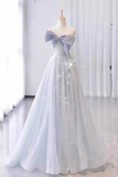 Niulatu A line Strapless Neckline Gray Sequin Long Prom Dress Evening Dresses HZ1110