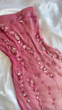 Niulatu Sheath One Shoulder Chiffon Ombre Pink Long Prom Dress Party Dress With Flowers Beads HZ1110