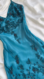 Niulatu Sheath Spaghetti Straps Chiffon Blue Prom Dress Party Dress With Beads HZ1110