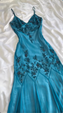 Niulatu Sheath Spaghetti Straps Chiffon Blue Prom Dress Party Dress With Beads HZ1110