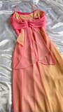 Niulatu Sheath Spaghetti Straps Ombre Chiffon Orange Prom Dresses Evening Dress With Ruffles HZ1110