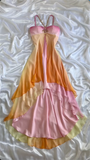 Niulatu High Low Halter Straps Ombre Chiffon Orange Prom Dresses Evening Dress With Beads HZ1110