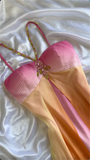 Niulatu High Low Halter Straps Ombre Chiffon Orange Prom Dresses Evening Dress With Beads HZ1110