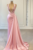 Niulatu Pink Mermaid Long Slit Prom Dress With Ruffles HZ1110