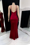 Niulatu Mermaid Burgundy Slit Spaghetti Straps Prom Dresses HZ1110