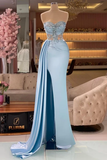 Niulatu Mermaid Light Sky Blue Slit Sweetheart Long Prom Dresses HZ1110
