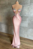 Niulatu Pink Prom Dress with Spaghetti Straps and Beadings HZ1110