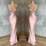 Niulatu Pink Prom Dress with Spaghetti Straps and Beadings HZ1110